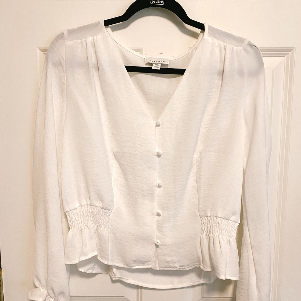 TOPSHOP White Ruffled Blouse